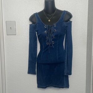 Jean Dress Long sleeve with cut out shoulders